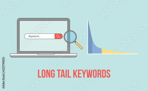 long tail keywords with laptop and graph chart illustration