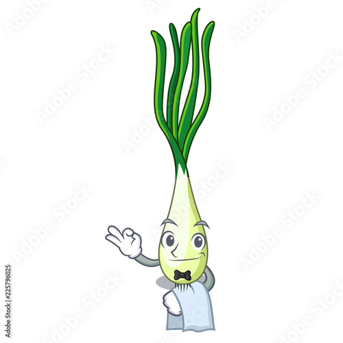 Waiter cartoon fresh spring onion for cooking