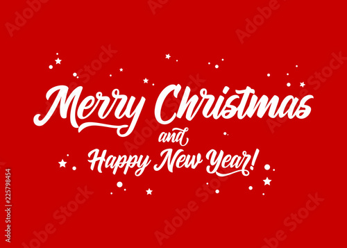 Merry Christmas and Happy New Year! Vector Holiday Template. Festive Red Background. Calligraphy Greeting Card. Text for Xmas Banner, Postcard, Event Invitation, Poster. Hand Drawn Lettering.