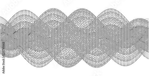 Sound waves. Dynamic effect. Vector illustration with particle. 3D grid surface.