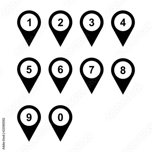 numbers pin map pointer , outline, isolated vector