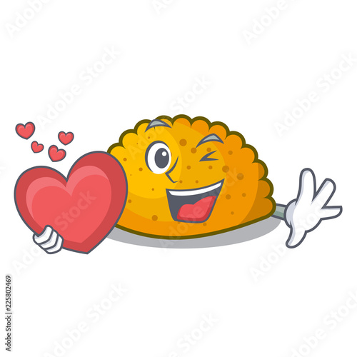 With heart fried patties isolated on the mascot