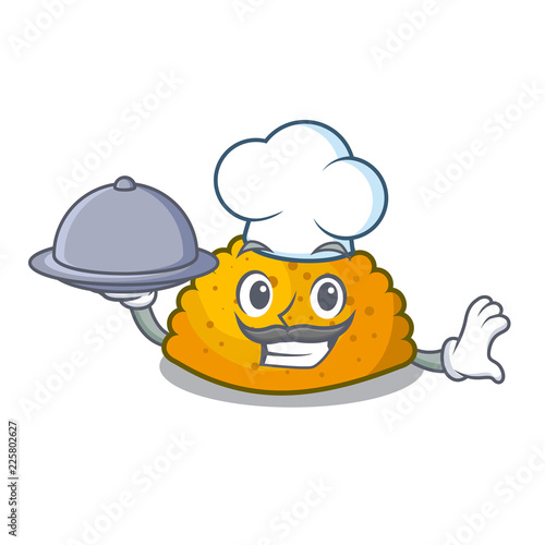 Chef with food fried patties isolated on the mascot