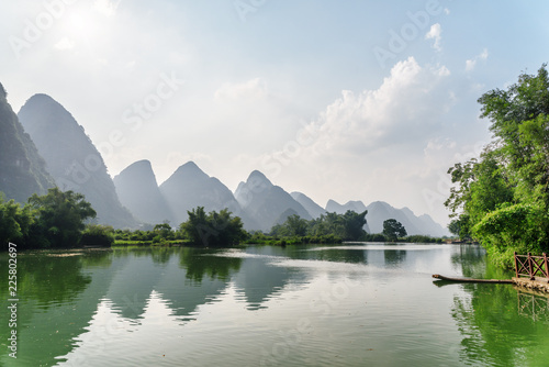 Scenic view of the Yulong River and karst mountains, Yangshuo