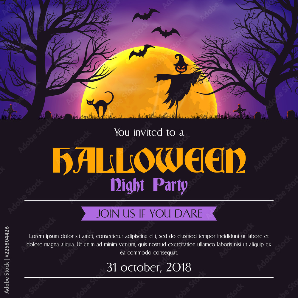 Halloween party invitation poster template scary silhouettes and place for text
