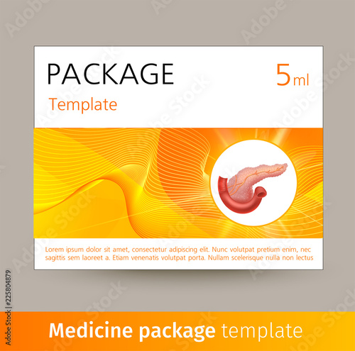 Medicine package template design with realistic human organ pancreas.