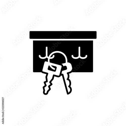 Black & white vector illustration of key holder.  Flat icon of interior design element. Decorative accessory. Isolated object on white background.
