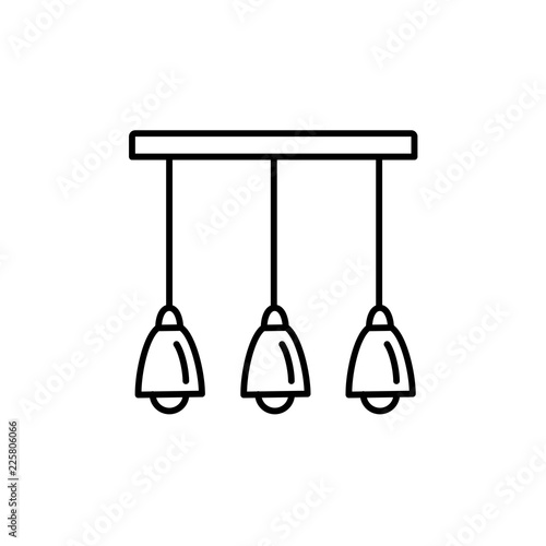 Vector illustration of modern ceiling lamp. Line icon of multi lights island chandelier. Home & office lighting. Isolated on white background.