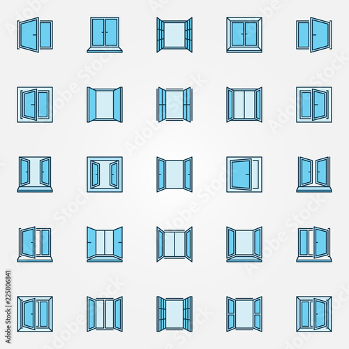 Window blue icons set - vector open windows symbols