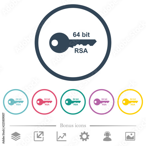 64 bit rsa encryption flat color icons in round outlines photo