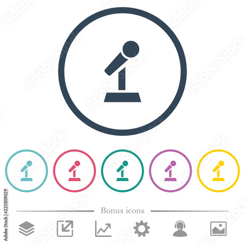 Microphone with stand flat color icons in round outlines