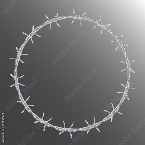 round frame made of realistic metal barbed wire. isolated on dark background