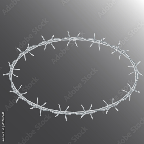 oval frame made of realistic metal barbed wire. isolated on dark background