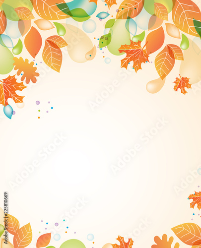 Autumn frame from yellow, orange, red leaves. Seasonal background on white. Vector illustration for banner, poster, leaflet, card