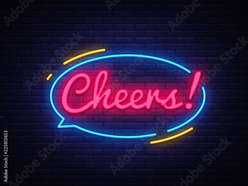 Cheers neon sign vector. Beer Party celebration Design template neon sign, light banner, neon signboard, nightly bright advertising, light inscription. Vector illustration
