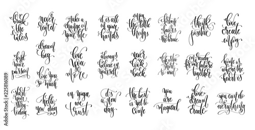 set of 25 hand lettering positive quotes isolated on white, moti
