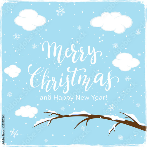 Lettering Merry Christmas on Winter Background