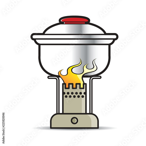 saucepan on stove with flame vector illustration
