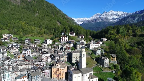 Aerial view over a little alpine village.
Nature and mountains in Valtellina