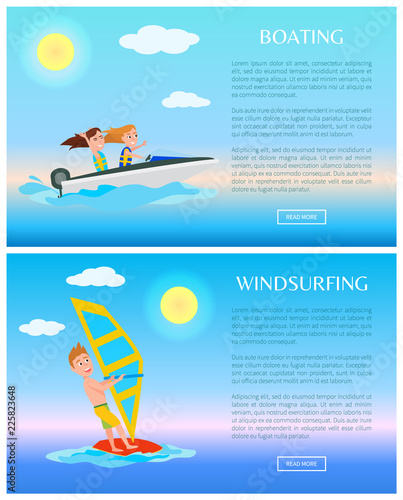 Windsurfing and Boating Water Sports Illustration