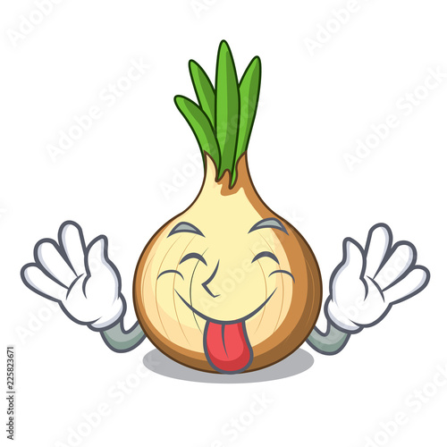 Tongue out fresh yellow onion isolated on mascot