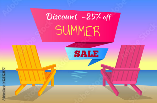 Discount -25 Off Summer Sale Poster with Sunbeds