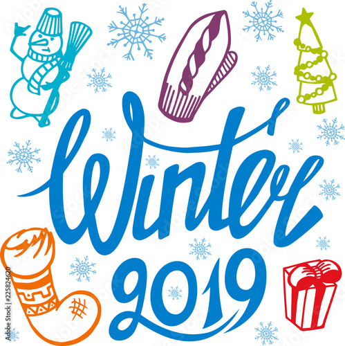 Christmas & New year set. Winter holidays. Colorful vector illustrations, background. Decoration kit