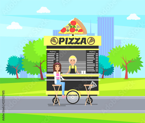 Pizza Mobile Shop Carts Vector Illustration Store
