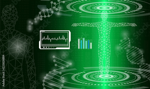 abstract background technology concept in green light,human body heal,technology modern medical science in future and global international medical with tests analysis clone DNA human