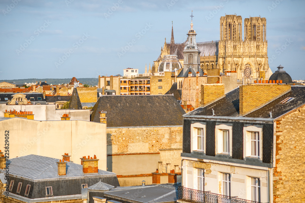 Cityscape view on Reims city, France