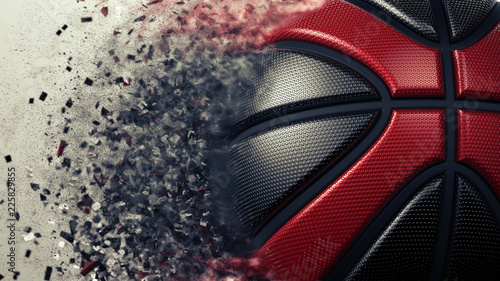 Fotografie Red-Black Basketball with Storm Particles under cool lighting background