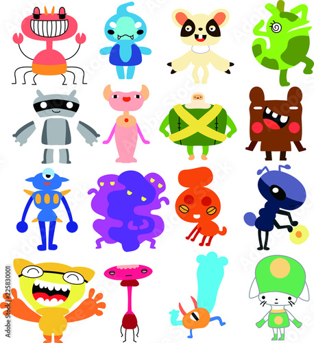 Comic cute monster vector set