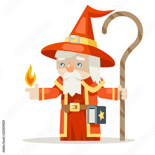 Layered mage sorcerer warlock wiseman fantasy medieval action RPG game character animation ready vector illustration