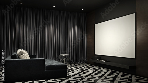 Foto Luxury Home Theater room 3D render.