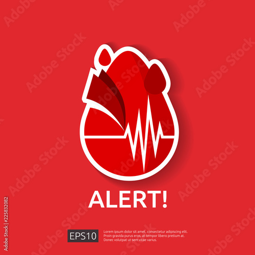 danger heart attack alert symbol. heartbeat or beat pulse icon. heart care cardiology. world heart day concept for banner or poster. Vector illustration.