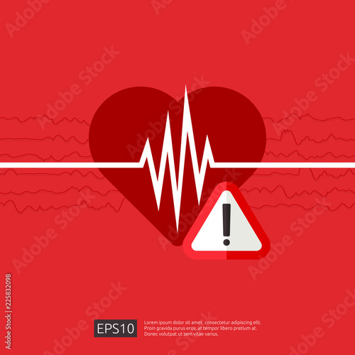 danger heart attack alert symbol. heartbeat or beat pulse icon. heart care cardiology. world heart day concept for banner or poster. Vector illustration.