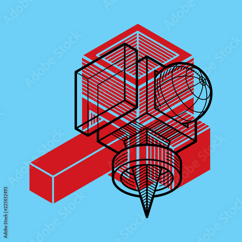 Abstract trigonometric construction, vector dimensional design template.