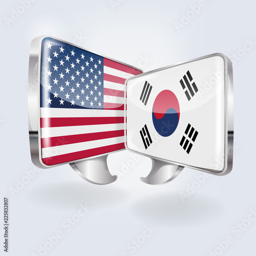 Sprechblasen mit USA und Südkorea