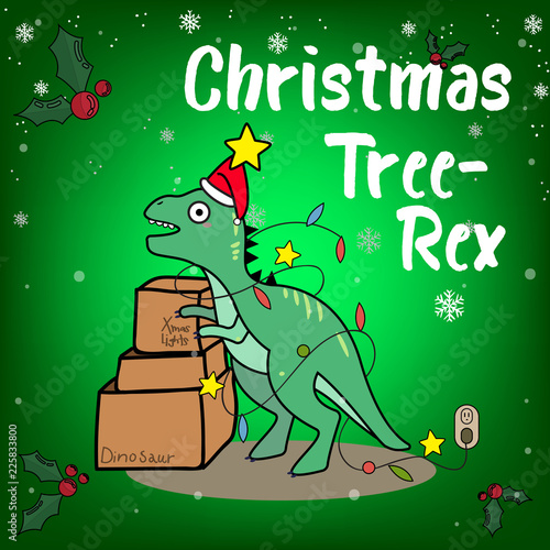 Merry Christmas and Happy New Year background, Tree rex and gift box ,paper art and digital craft style, Christmas advertising concept. design vector with copy space.