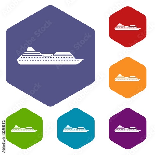 Cruise liner icons set rhombus in different colors isolated on white background