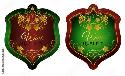 Wine stickers set on the bottle. Design of the wine label. Vector illustration.