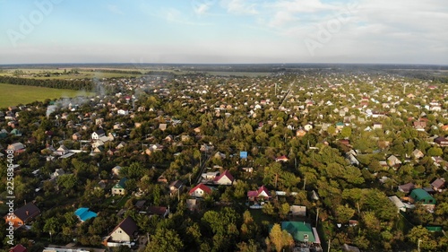 View on the village Znamensky in Krasnodar from the air. Aerial view of the village in Krasnodar.