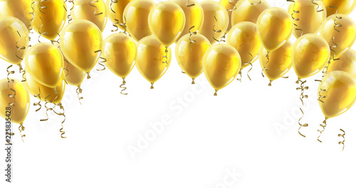 A gold party balloons isolated header background