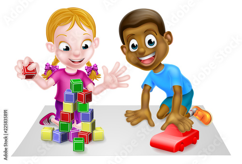 Cartoon black boy and white...