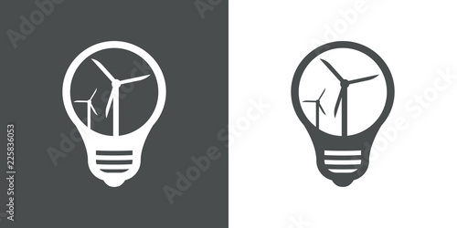 Logotipo bombilla con turbina eólica en gris y blanco