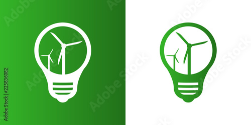 Logotipo bombilla con turbina eólica en verde y blanco