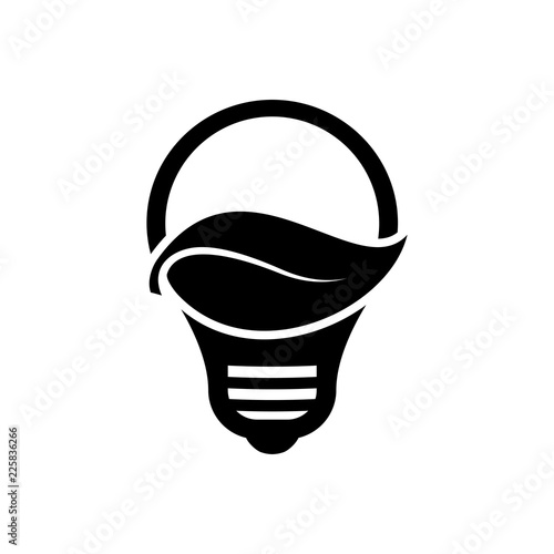 Logotipo bombilla con hoja horizontal en color negro