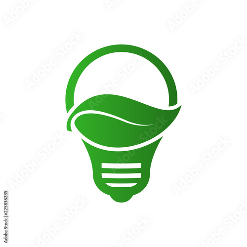 Logotipo bombilla con hoja horizontal en color verde