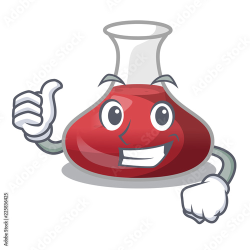 Thumbs up delicious red wine with cartoon decanter