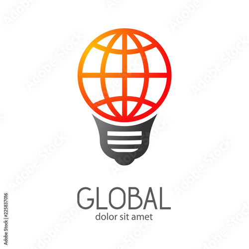 Logotipo GLOBAL con bombilla con mundo en naranja y gris